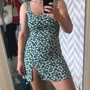 REFORMATION Cilantro Green Ditzy Floral Noha Babydoll Mini Tank Dress Leg Slit